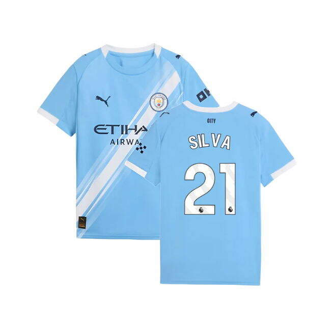 Pro Series True Football Man City Home Shirt Kids Silva #21 New Re...
