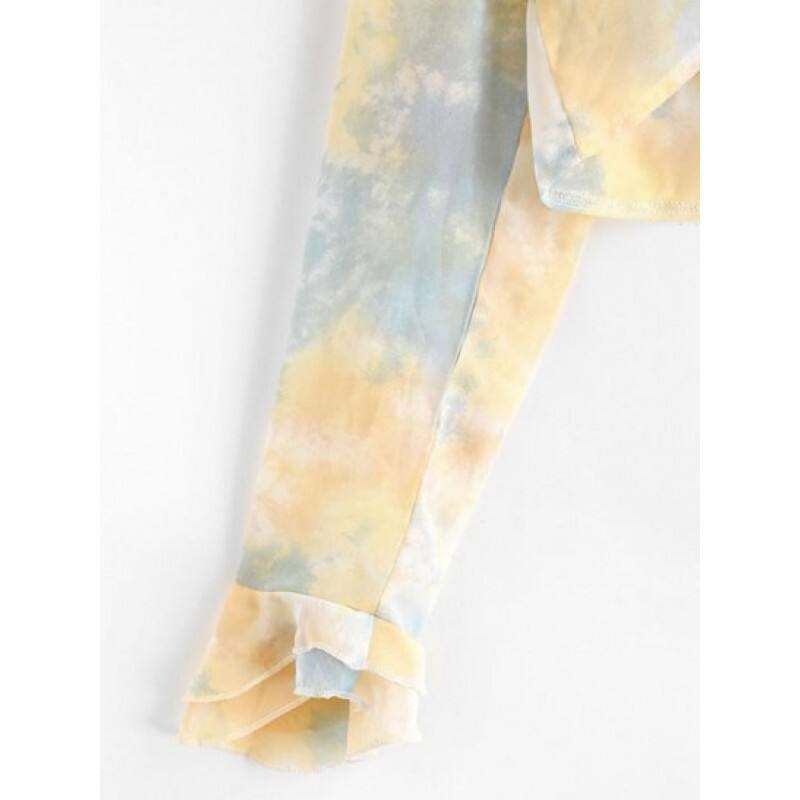 Tie Dye Ruffle Bell Sleeve Crop Blouse RN8674