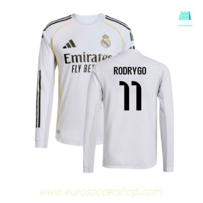 2025-2026 Real Madrid Authentic Long Sleeve Home Shirt (Rodrygo 11)