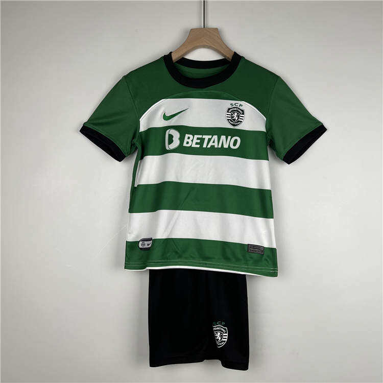 Kids Sporting Lisbon 2324 Home Football Kit ShirtShorts - Official