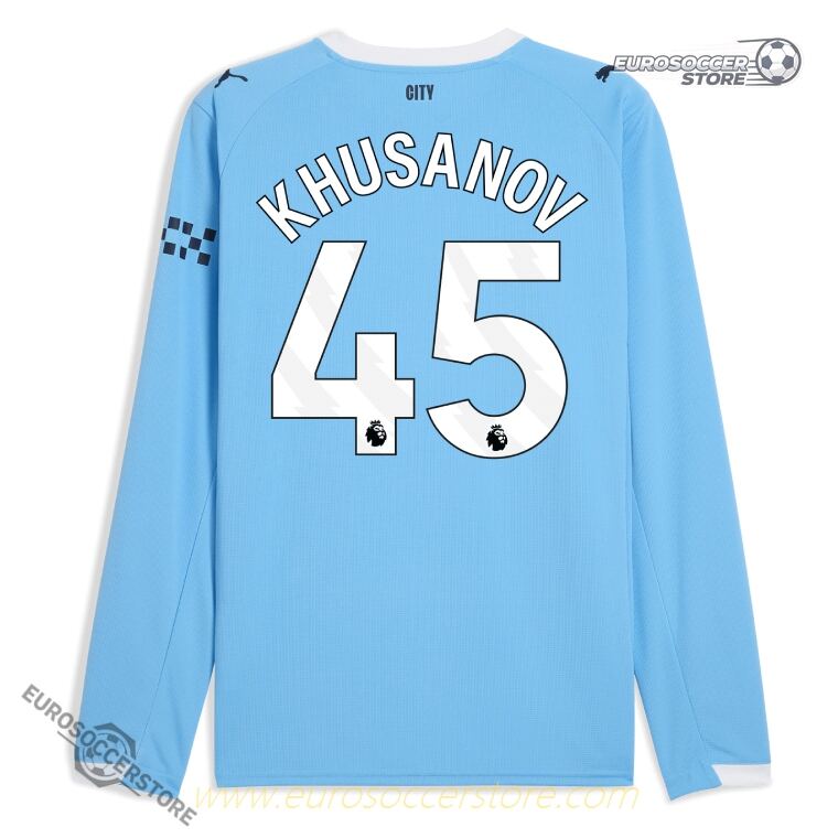 Manchester City's 25-26 Season KHUSANOV 45 Home Long Sleeve Football Jersey
