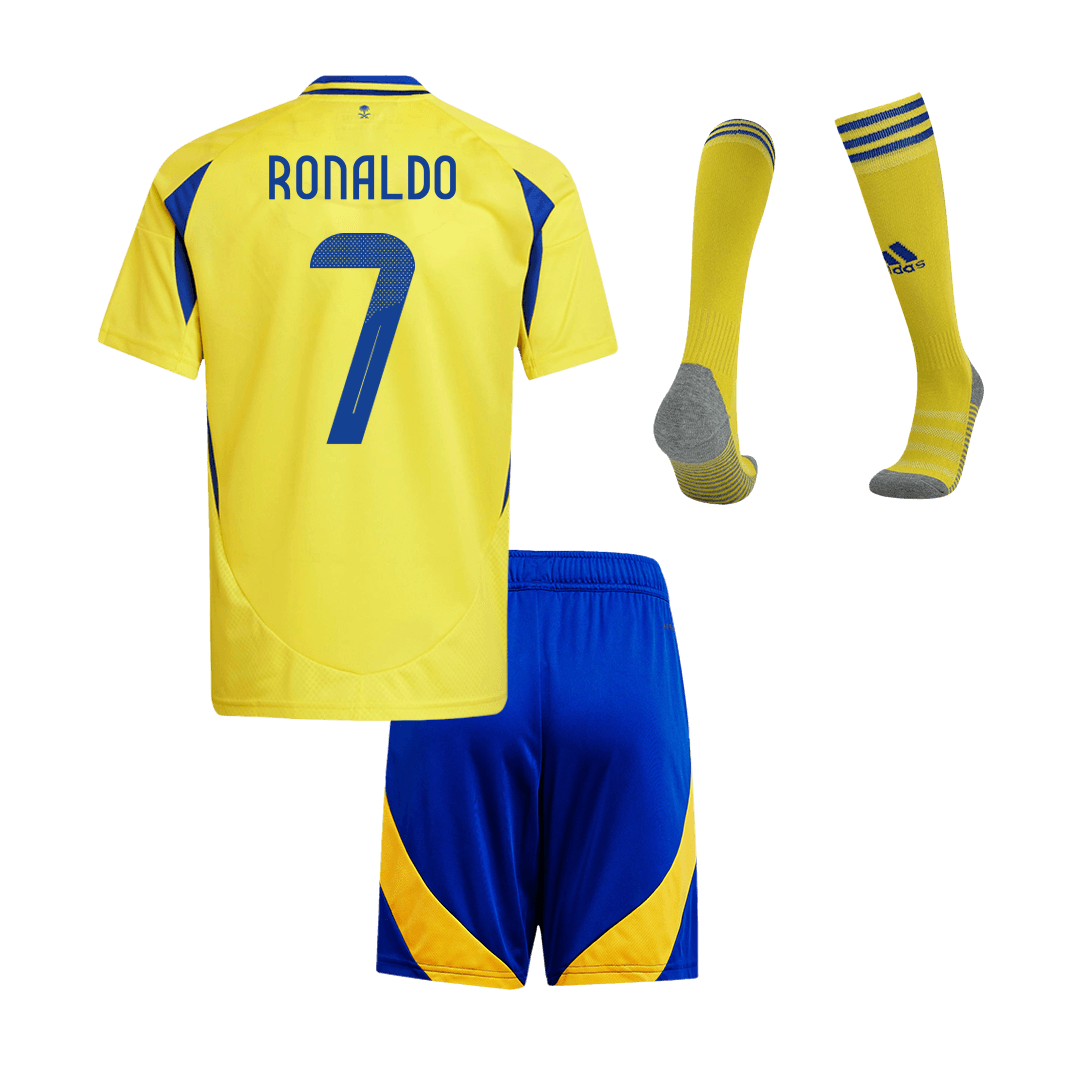 Kid's RONALDO #7 Al Nassr Home Soccer Jersey Kit(Jersey+Shorts+Socks)