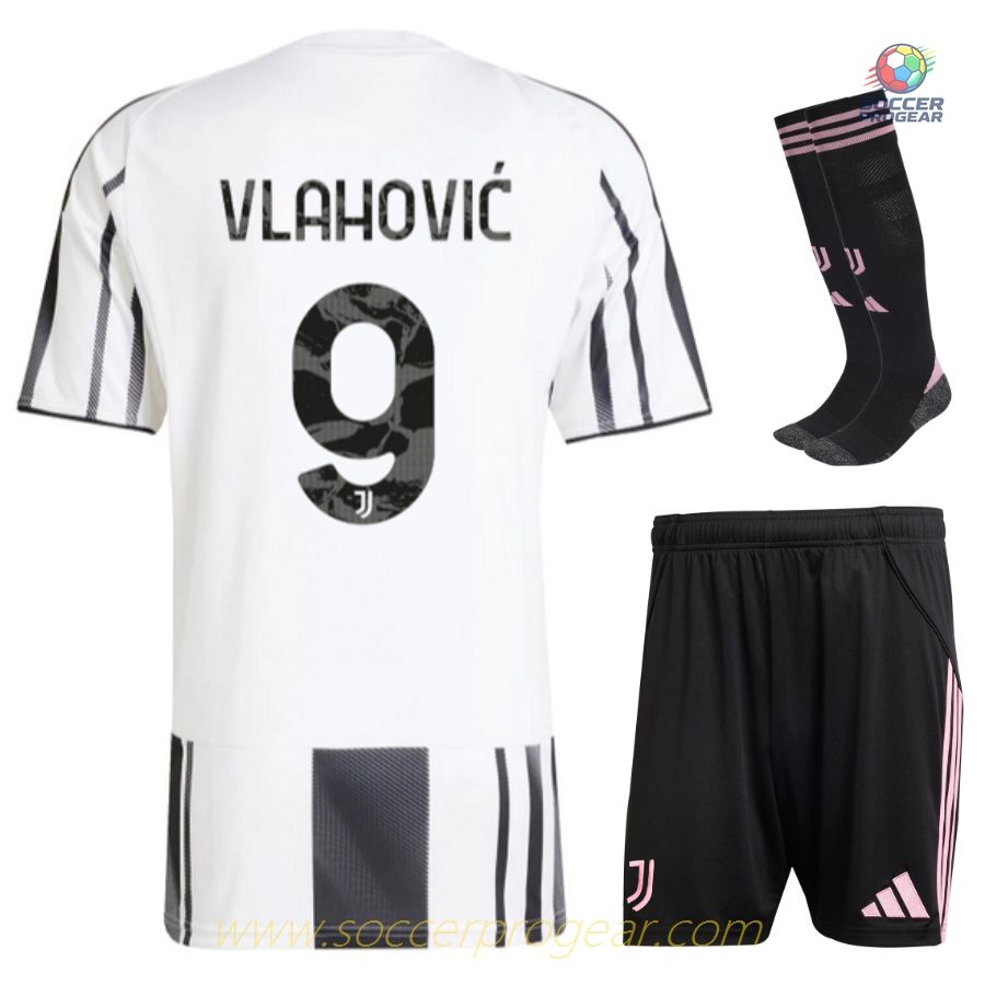Juventus Home Children's Edition Soccer Uniform Football Shirt 2025/26 Collection Vlahovic