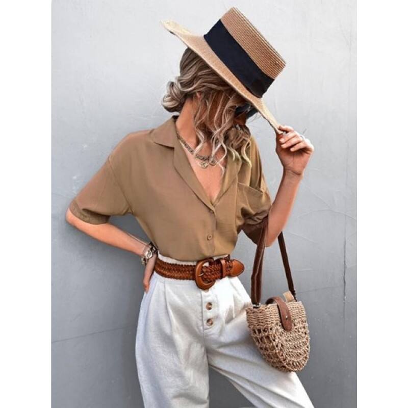 Drop Shoulder Pocket Lapel Shirt OB1056