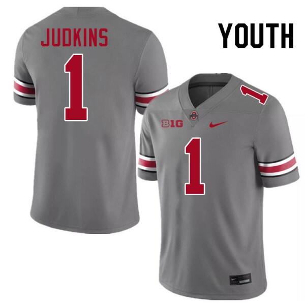 Youth Ohio State Buckeyes #1 Quinshon Judkins Youth White V1a Jersey