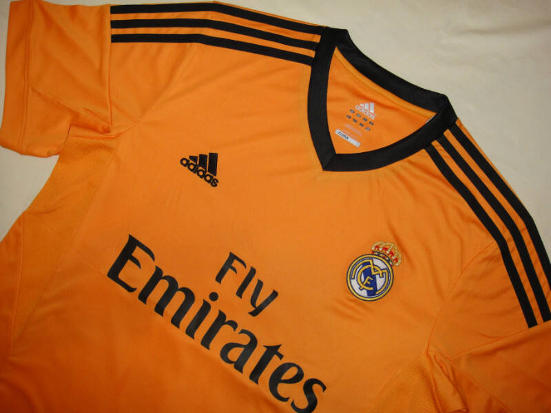 13-14 Real Madrid Away Orange Whole KitShirtShortsSocks - Official