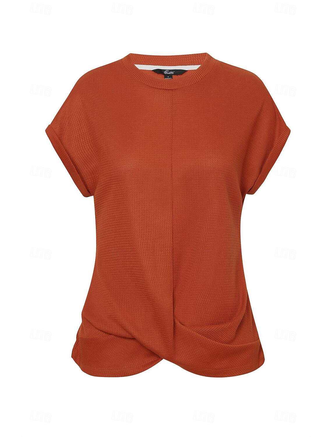 Women's Knitted Top V-neck Short Sleeve Elastic Soft Burnt Casual Loose Fit Versatile Spring Fall Clothing Apparel