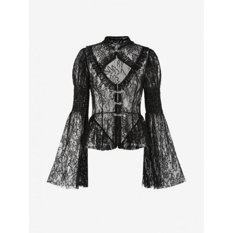 Halloween Lace See Thru Cut Out Flare Sleeve Top UG2672