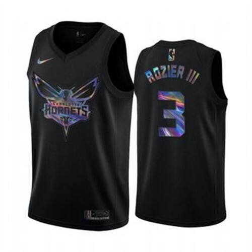 Nike Charlotte Hornets #3 Terry Rozier III Mens Iridescent Holographic Collection NBA Jersey ¨C Black Mens