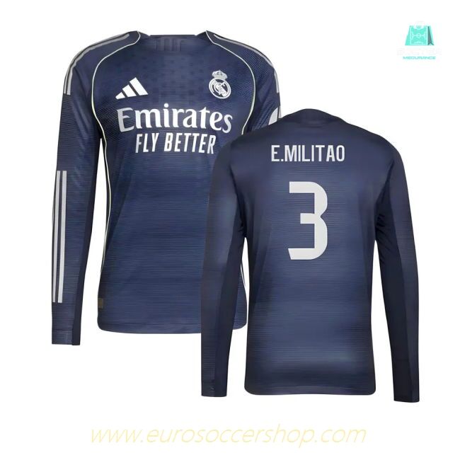 2025-2026 Real Madrid Authentic Long Sleeve Away Shirt (E.Militao 3)