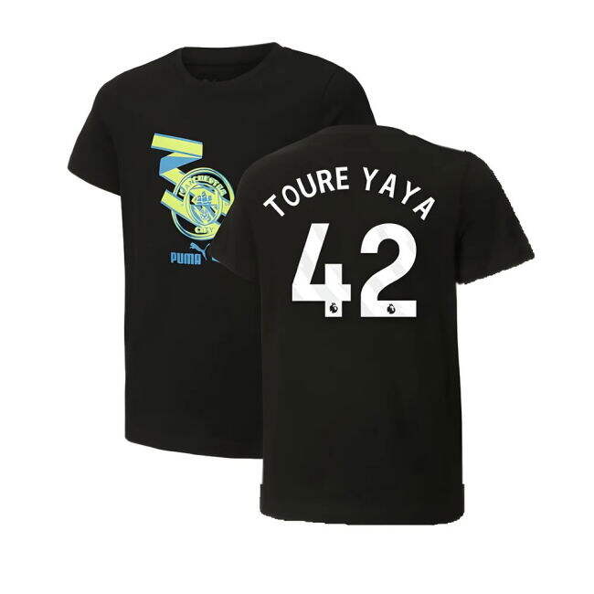 2024-2025 Man City ftblCulture Tee (Black) - Kids (Toure Yaya 42)