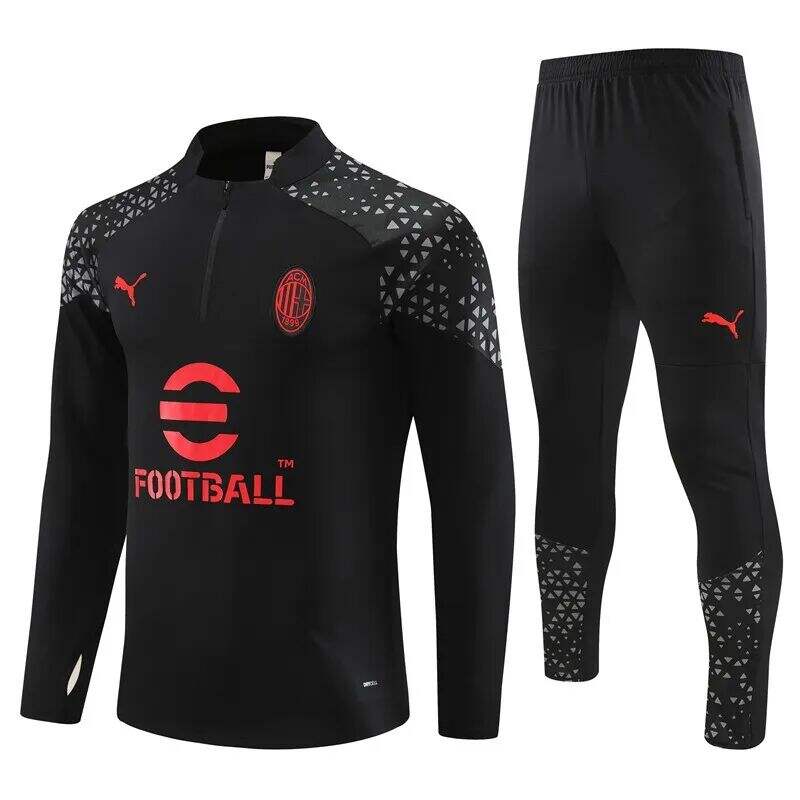 AC Milan 2324 Black Half Zipper Training Tracksuit - Official Replica