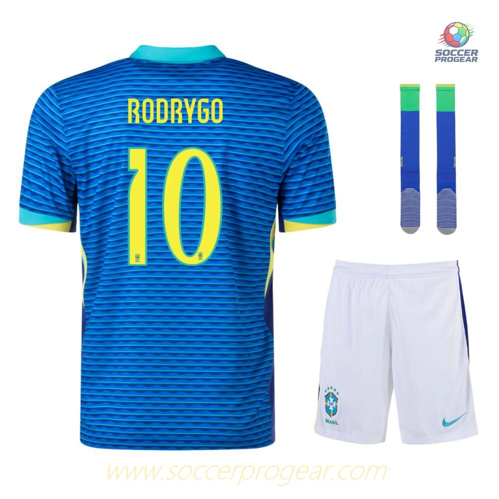 Child Brazil Away Football Shirt Team Jersey 2024-2025 Edition Season Rodrygo