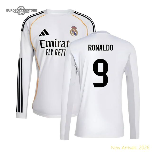 Luxury 2025-2026 Real Madrid Long Sleeve Main Jersey (ronaldo 9)