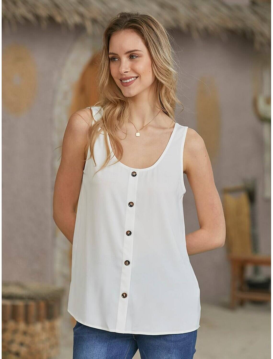 Women's ArmyGreen Black White Plain Sleeveless Daily Basic V Neck Regular S