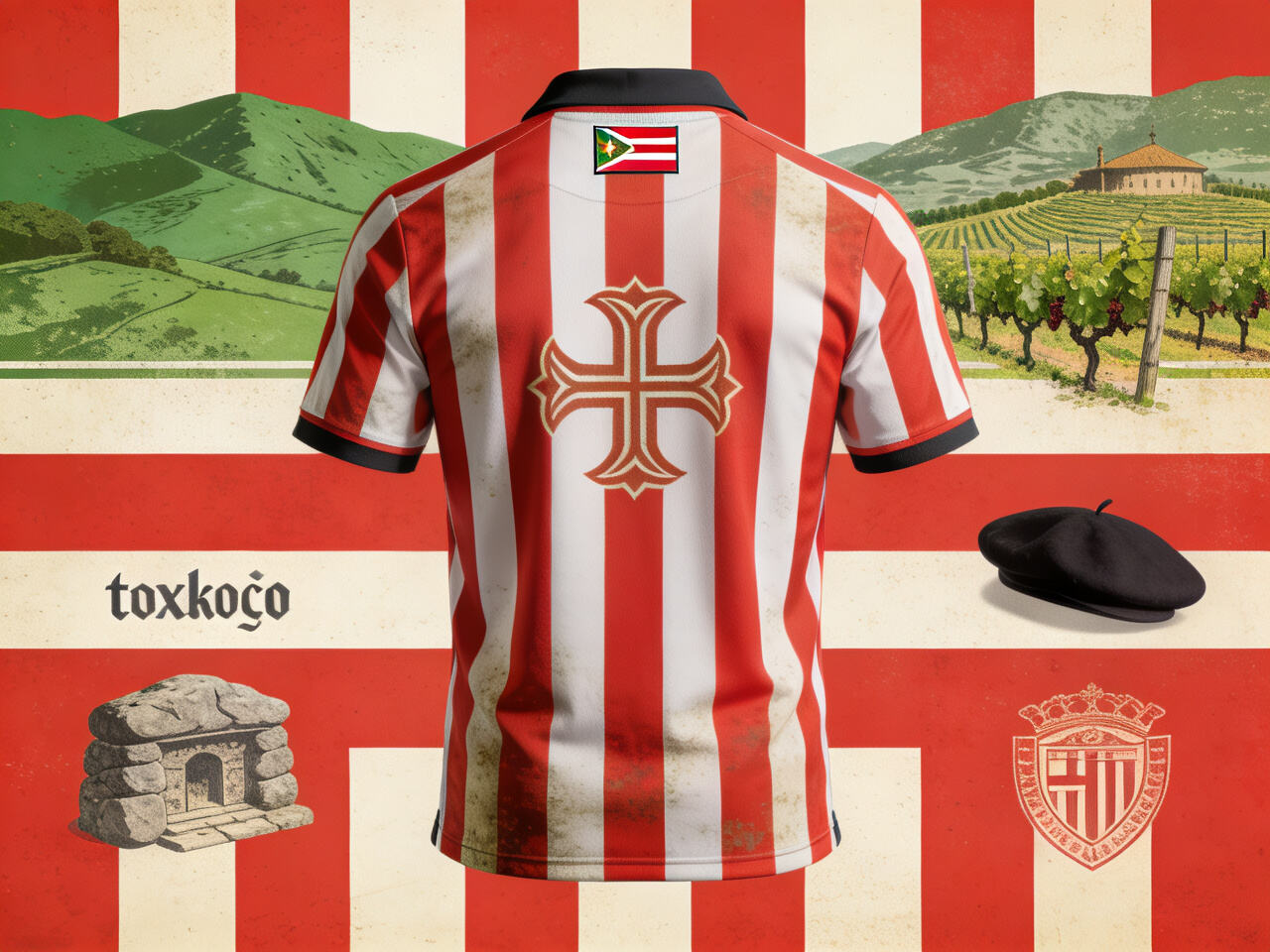 An Athletic Club jersey draped over a background featuring the region&rsquo;s landscapes or a family crest.