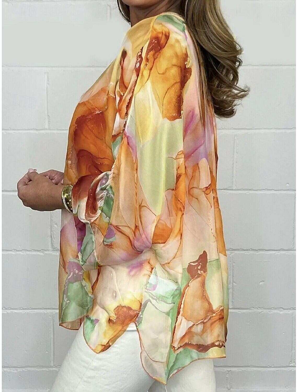 Women's Shirt Blouse Stylish Casual Floral Regular Tops Long Sleeve V Neck Buttons Print Regular Fit Daily Summer Spring Fall