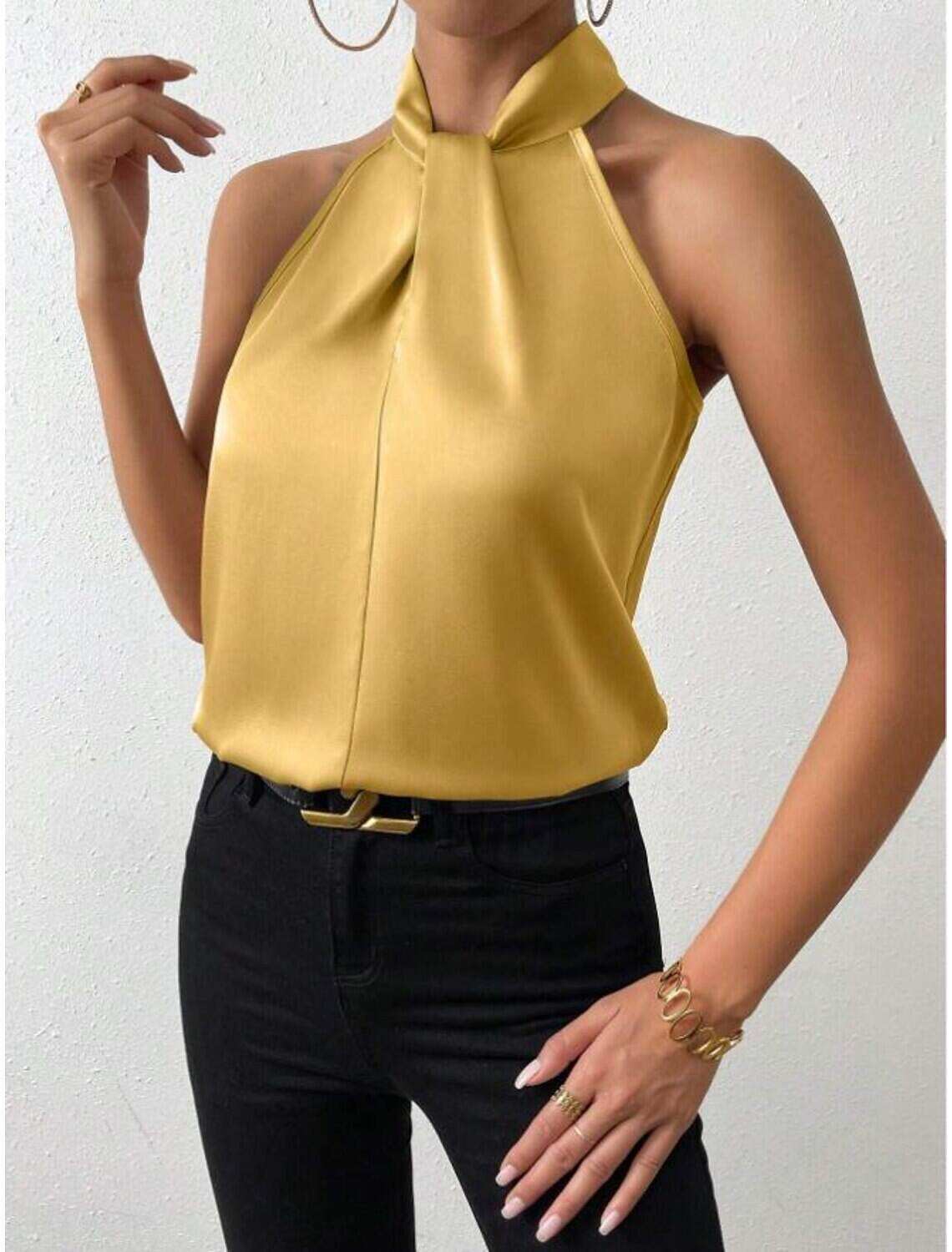 Tank Women's Plain Cold Shoulder Street Daily Fashion Halter Neck Regular Fit S