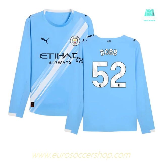 2025-2026 Man City Authentic Long Sleeve Home Shirt (Bobb 52)