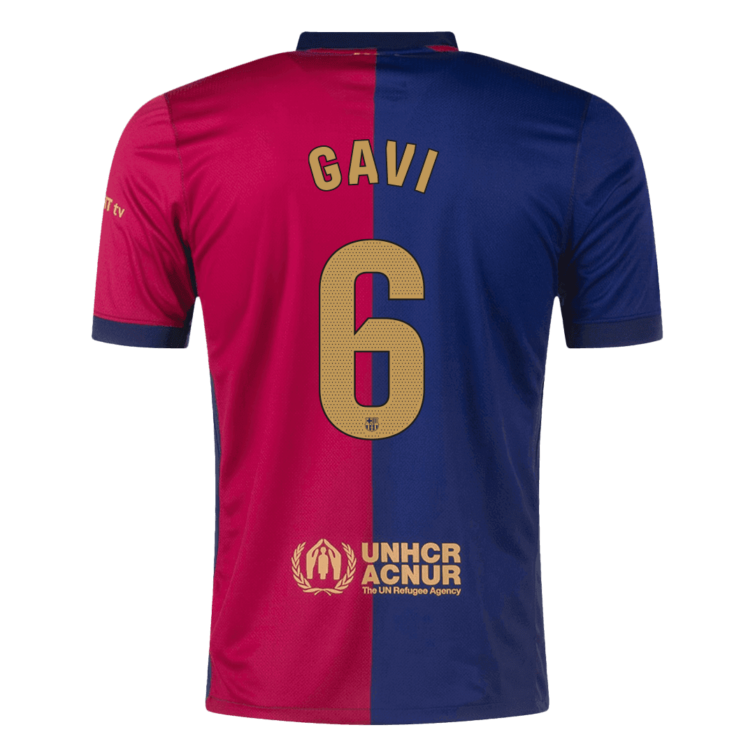 GAVI #6 Barcelona Home Soccer Jersey 2024/25- Spotify Logo Without Tex