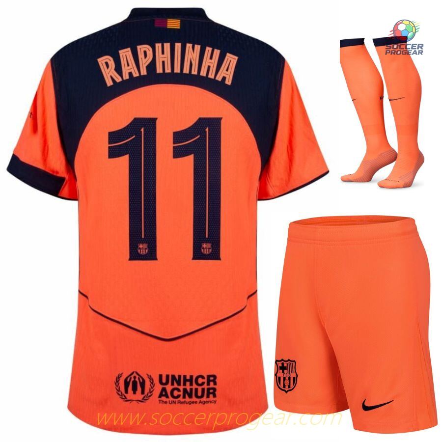 Barca Third 2025-2026 Season Raphinha Kids Edition Football Kit Team Shirt