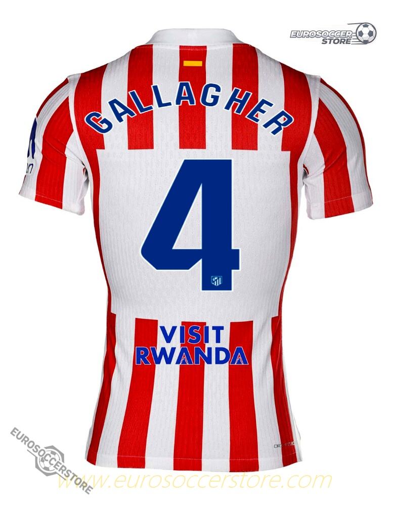 Atletico Madrid's 25-26 Season Home Jersey Featuring GALLAGHER with Number 4