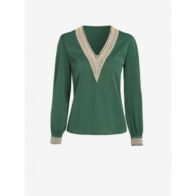 Chiffon V Neck Lace Casual Blouse VF8390