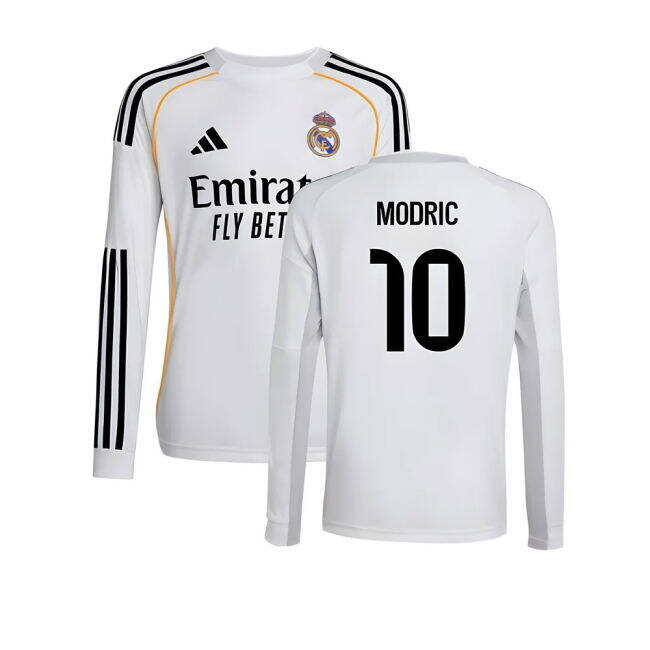2025-2026 Real Madrid Long Sleeve Home Shirt (Kids) (Modric 10)