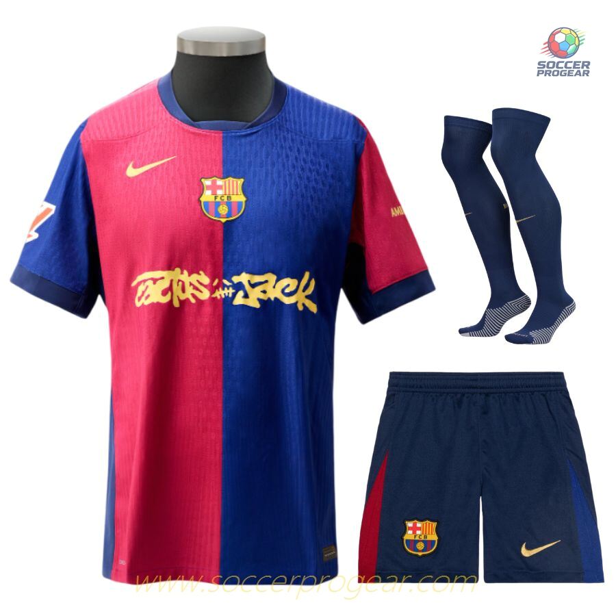 Barca Home Football Jersey Children Football Jersey 2024-25 Edition Travis Scott