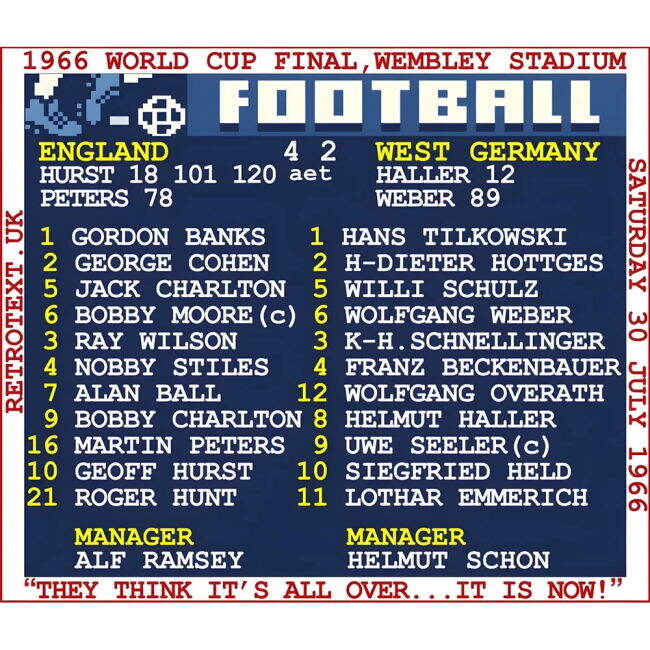 1966 World Cup Final (England) Retrotext T-Shirt - White