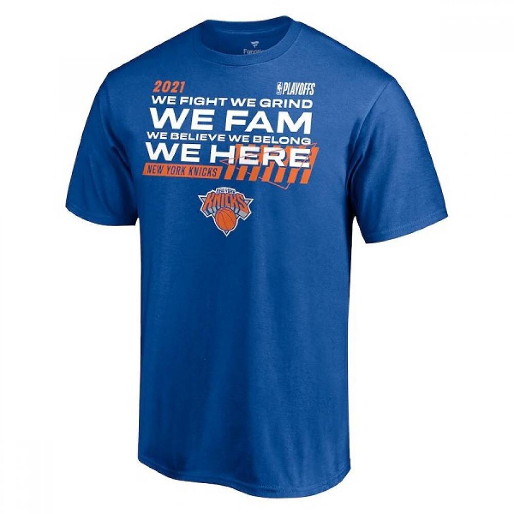 Men's New York Knicks 2021 Blue Playoff Bound Dunk T-Shirt