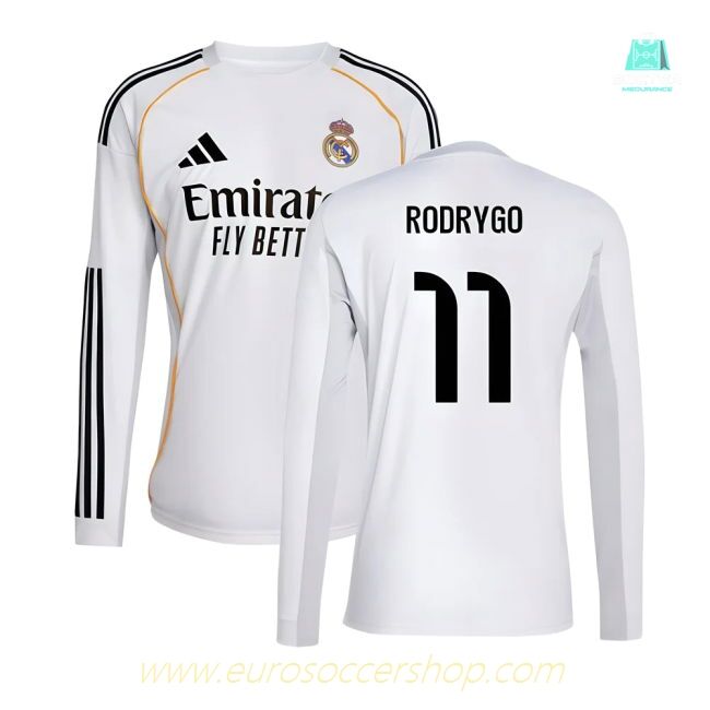 2025-2026 Real Madrid Long Sleeve Home Shirt (Rodrygo 11)