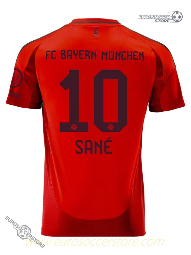 Bayern Munich's Sané Number 10 Home Football Jersey for the 24-25 Season