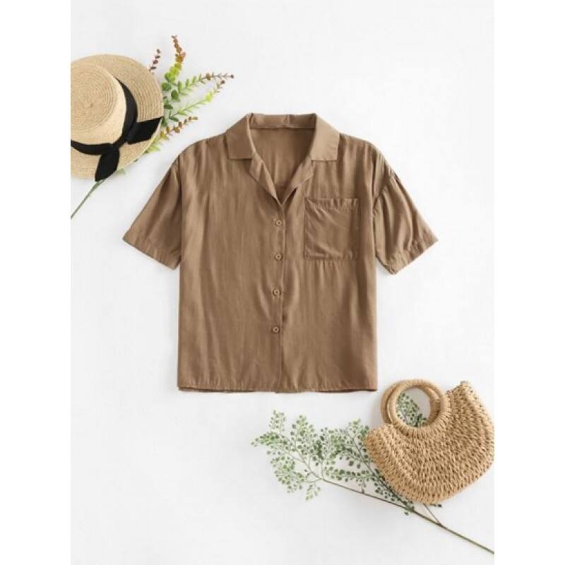 Drop Shoulder Pocket Lapel Shirt OB1056