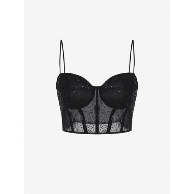 Lace Sequined Crop Corset Camisole JN5594
