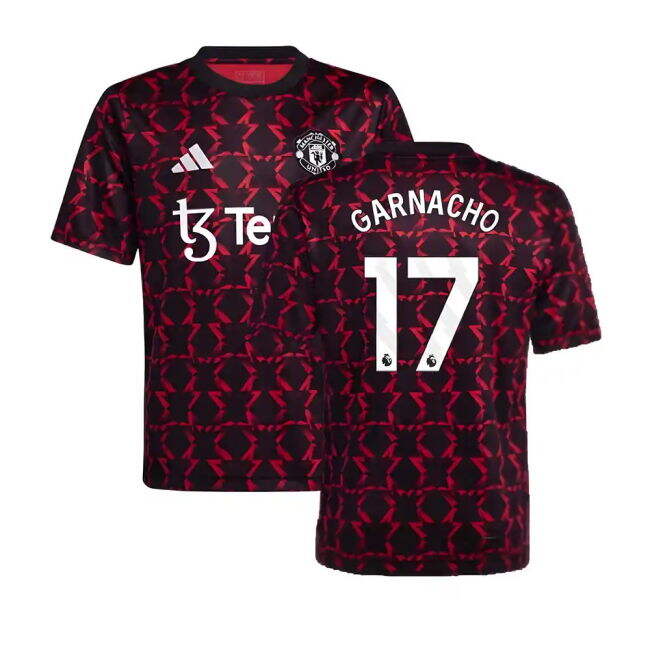 Intense Football Man Utd Pre Match Shirt Black Kids Garnacho #17 H...