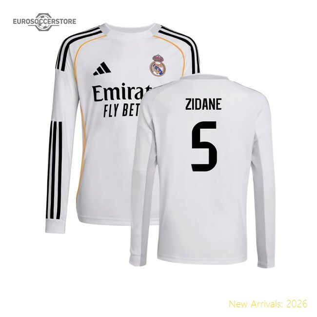 2025-2026 Real Madrid Long Sleeve Home Kit (kids) (zidane 5)