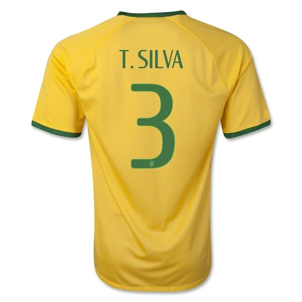 2014 Brazil 3 TSILVA Home Yellow Jersey Shirt - Official Replica 4828