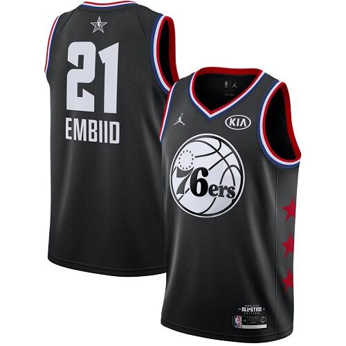 PHI #21 Joel Embiid Top-Grade 2019 Icon NBA Jersey - Black Swingman