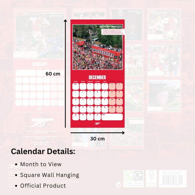 Arsenal FC Legends Square Calendar 2026 - premium