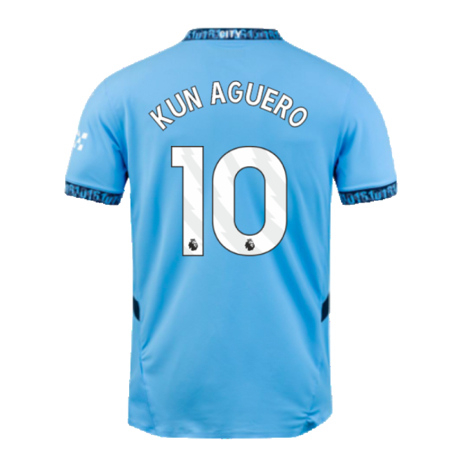 Man City 2024-20 Home Football Kit Kun Aguero Name & Number M S