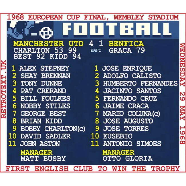 1968 European Cup Final Retrotext - White football T-Shirt (Adult