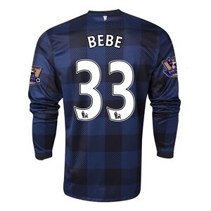 13-14 Manchester United 33 BEBE Away Black Long Sleeve Jersey Shirt -
