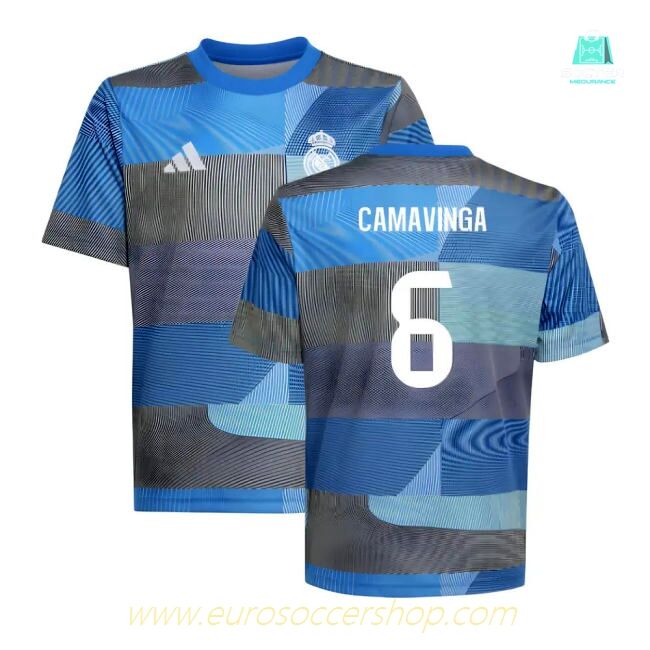 2025-2026 Real Madrid Pre-Match Shirt (Blue) - Kids (Camavinga 6)