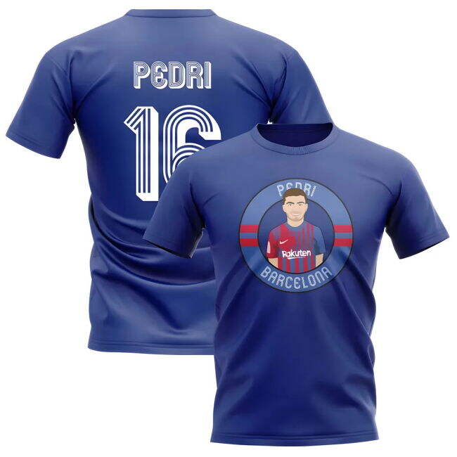 Pedri Barcelona Illustration T-Shirt (Blue) - Match Day Ready - Cus...