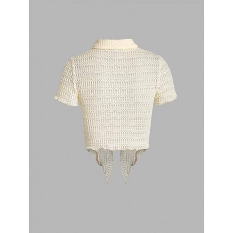 Textured Loop Button Scarf Hem Slit Top AI0668