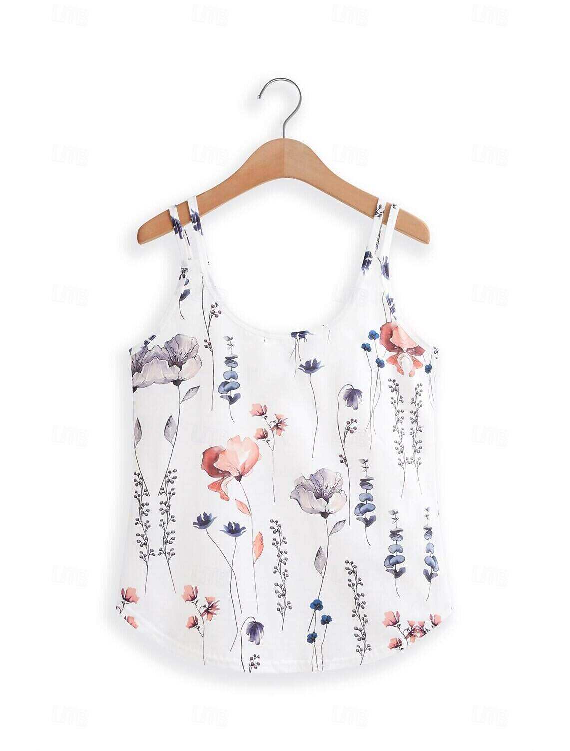 Women's Floral Print Tank Top Pink Blue Sleeveless Adjustable Straps Casual Summer Beachwear Flowy Loose Fit