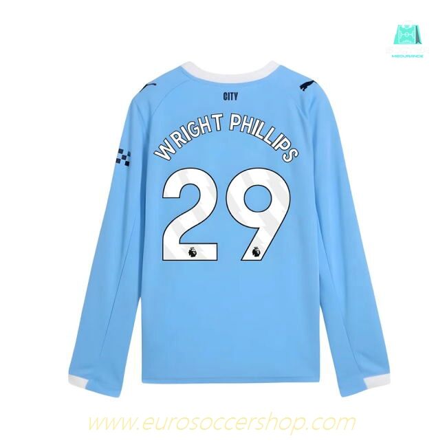 2025-2026 Man City Long Sleeve Home Shirt (Kids) (Wright Phillips 29)