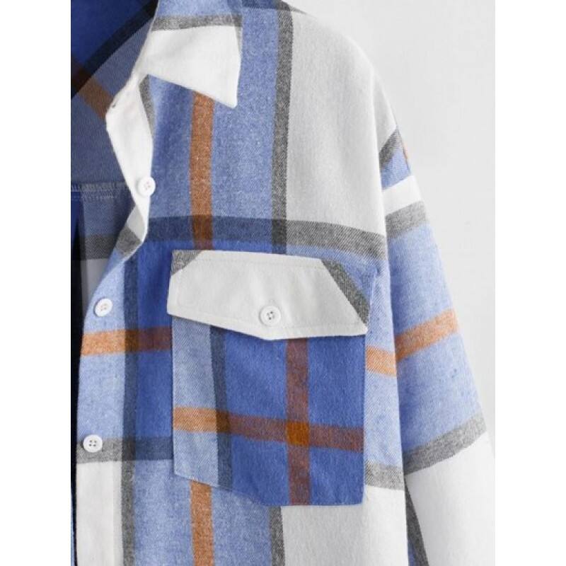 Plaid Double Pockets Button Up Shacket UJ6645