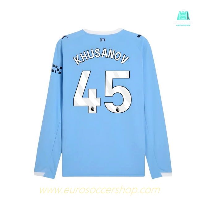2025-2026 Man City Long Sleeve Home Shirt (Khusanov 45)